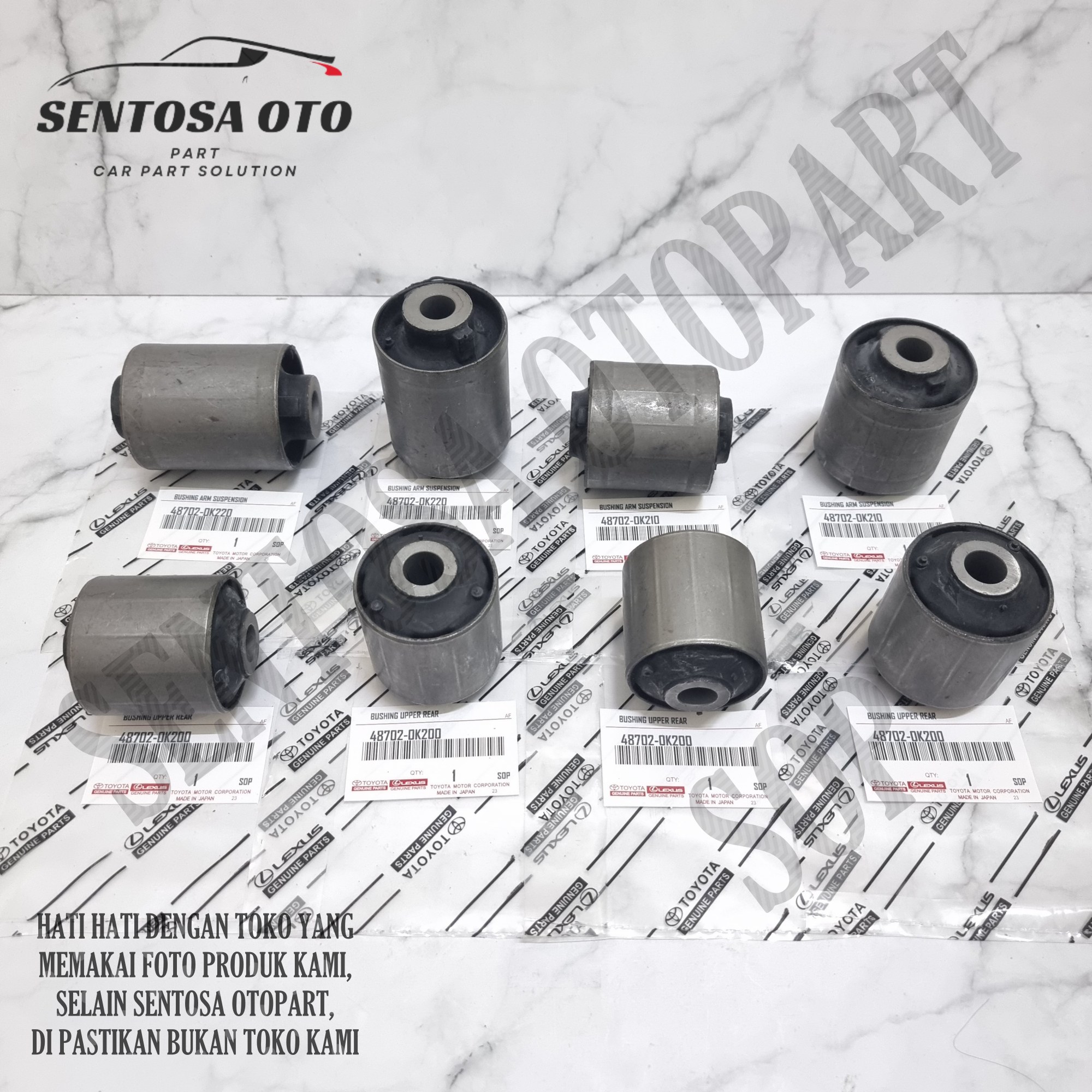 Bushing Arm Belakang Set Atas Bawah Innova Fortuner Hilux P/N 48702-0K200/0K210/0K220 1Set 8Pcs Harga 560,000 rupiah*Gratis Ongkir