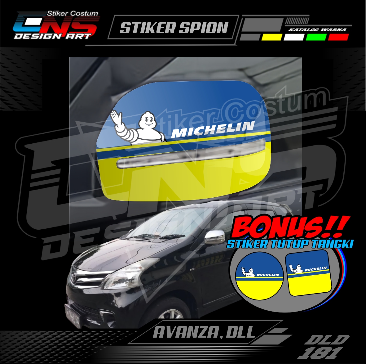 Stiker Spion Mobil Toyota Avanza MICHELIN Custom Semua Mobil Stiker Spion Pick Up Stiker Print Stiker Vinyl Stiker Kata Keren Stiker Cewek Vector Hijab - Stiker Spion Kanan Kiri Bisa Request Harga 56,900 Ringgit*Penghantaran Percuma