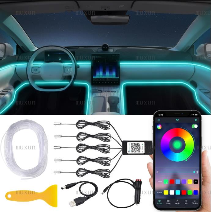 Car Interior Lights Led Neon Rgb Ambient Light Fiber Optic Kit with Wireless Control App Led Car Atmosphere Decorative Lights Harga 153,299 rupiah*Gratis Ongkir