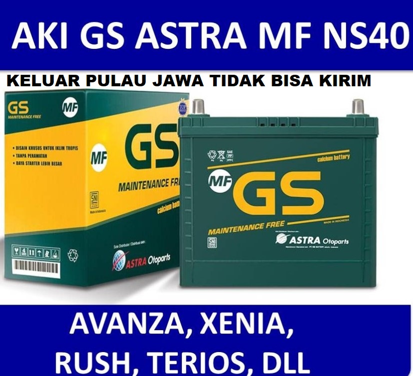 AKI MOBIL AKI KERING MOBIL AKI GS ASTRA MF TYPE NS40 ASLI AKI ORIGINA MOBIL Toyota Avanza Rush Daihatsu Xenia Terios Mitsubishi Outlander Mirage Harga 926,250 rupiah*Gratis Ongkir