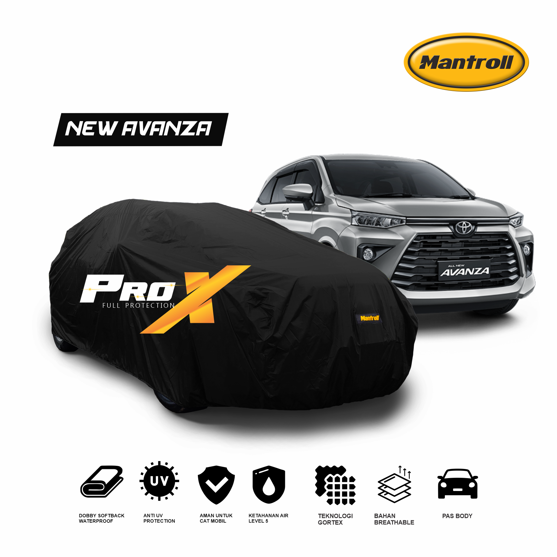 Mantroll Pro X Hitam - Cover Mobil Sarung Mobil Toyota L 2 Lapis Coating Outdoor Waterproof Premium Harga 649,000 rupiah*Gratis Ongkir