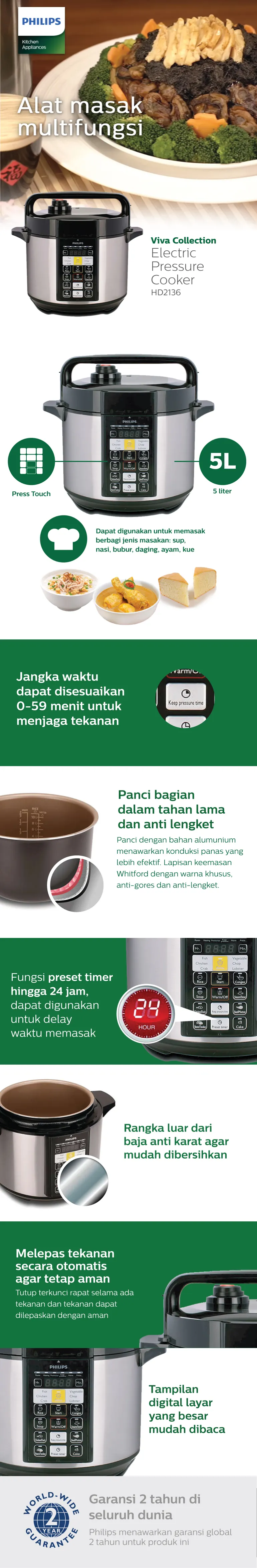 Jual Philips HD2136/65 Computerized Electric Pressure Cooker 980 Watt