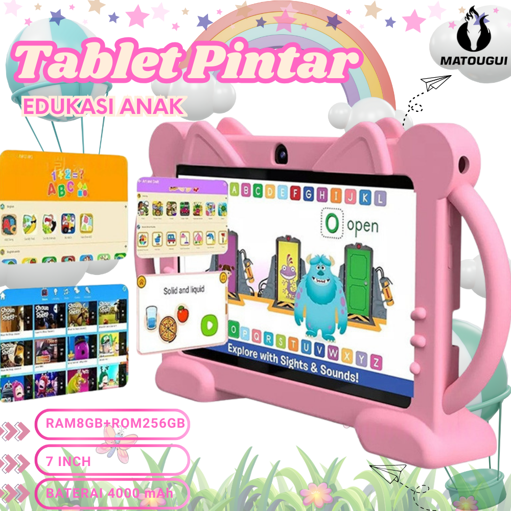 MATOUGUI - Tablet Android Anak Belajar Edukasi Mewarnai Game Permainan Layar 7 Inch RAM8GB+ROM256GB, Baterai4000mAh, Android15 Harga 3,186,000 rupiah*Gratis Ongkir