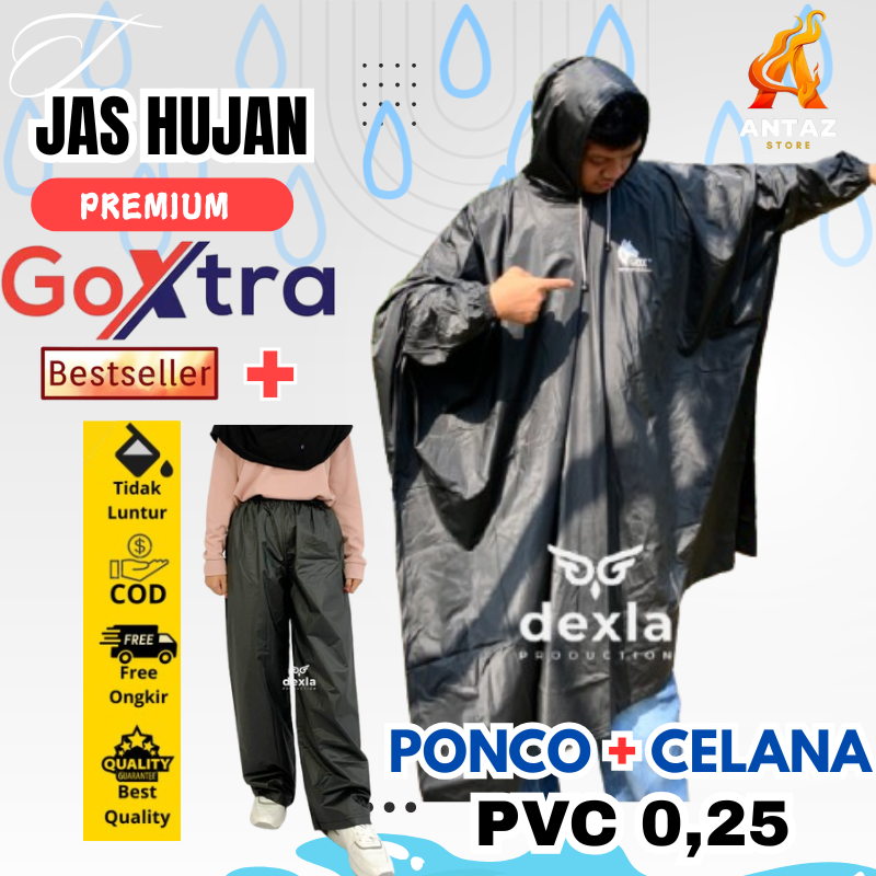 Goxtra Raincoat - Raincoat Mantle Coat Poncho Sleeve Suit Pants Kalong Bat Big Jumbo Big Size Pvc 025 Thick Semi-Rubber Durable Long Lasting Super Flexible Anti-See-Through Original 100% Harga 69,000 rupiah*Gratis Ongkir