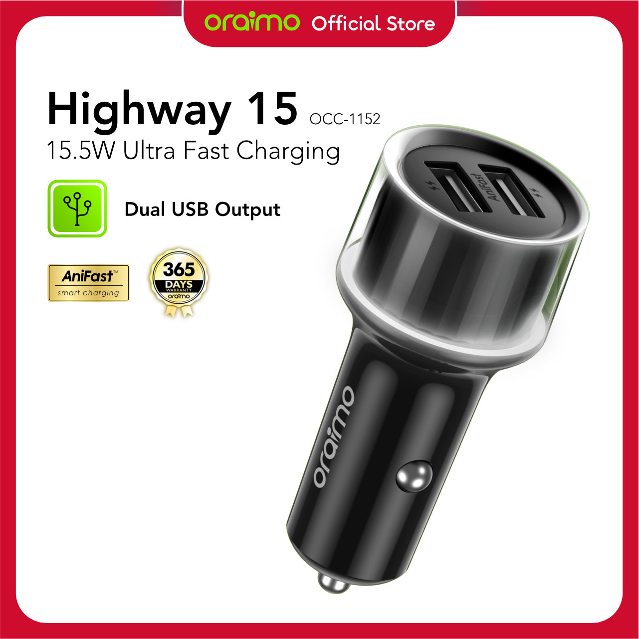 Or� highway car charger 15 rings LED light dual output 15.5W ultra fast charging OCC-1152 Car Charger Highway dual light ring fast charging Harga 42,900 rupiah*Gratis Ongkir