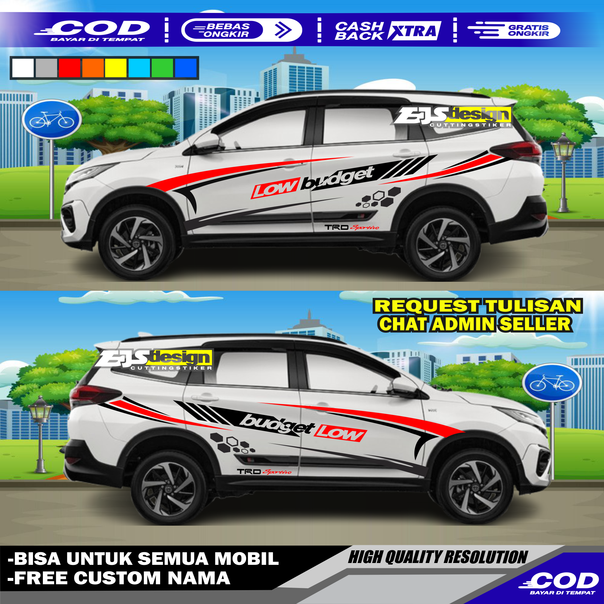 2Pcs Right and Left Car Cutting Stickers Car Side Body Stickers All New Rush Gr Sport Side Striping Terios Rush All Types of Latest Cool Cars Harga 178,000 rupiah*Gratis Ongkir