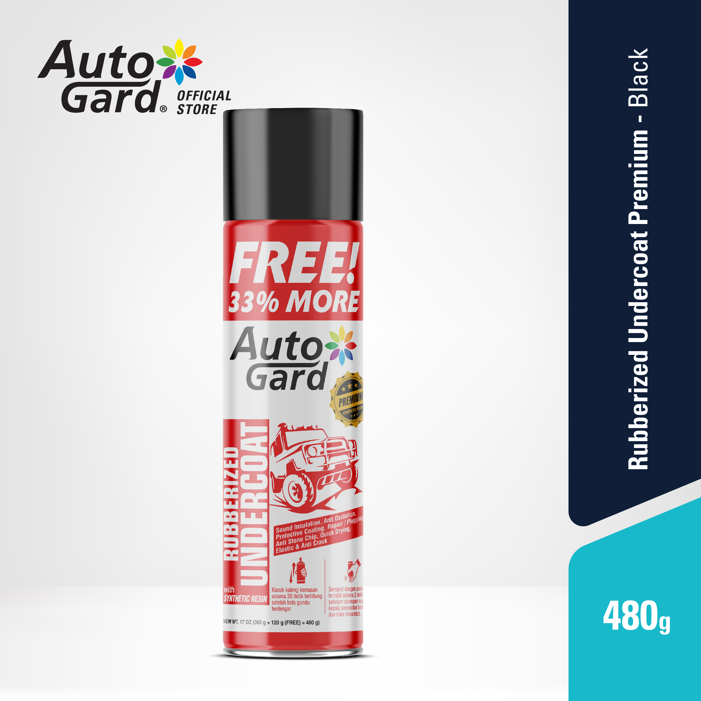 AUTOGARD RUBBERIZED UNDERCOAT WITH RESIN (BLACK) AG-U27 - Cat Semprot Peredam Suara Cat Pylox Pilok Semprot Harga 65,250 rupiah*Gratis Ongkir