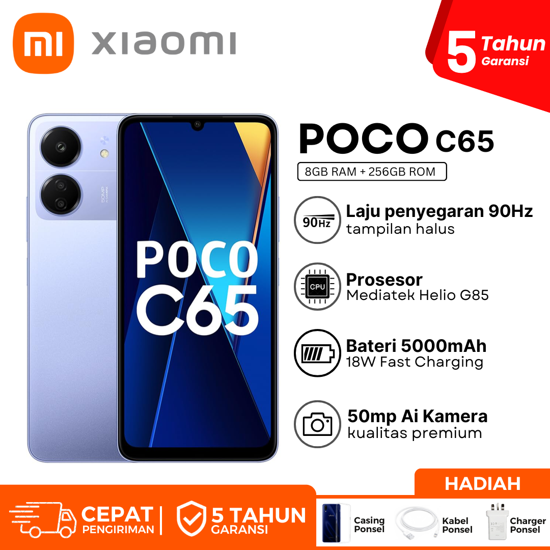 Poco C65 8 + 256GB smartphone 50MP smooth screen 6,74 90Hz large battery 5000mAh Harga 1,199,000 rupiah*Gratis Ongkir