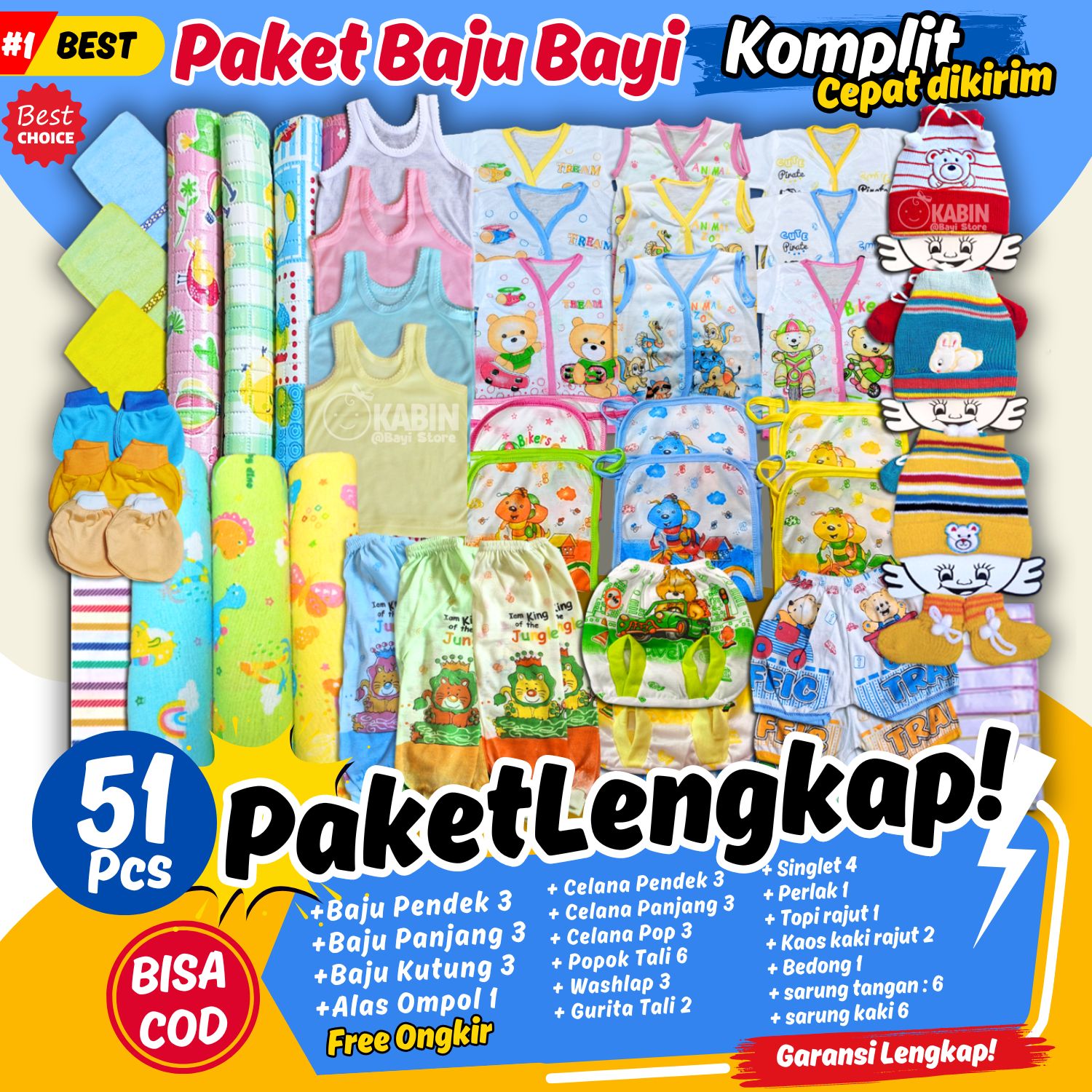 Baju Bayi, Set New Born, Perlengkapan Bayi Lahir isi 51 PCS istimewa Harga  135,400 rupiah*Gratis Ongkir