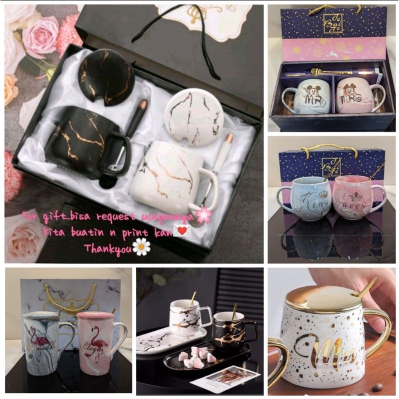 (Hampers) marble glass couple / Canada marble mug hadiah box