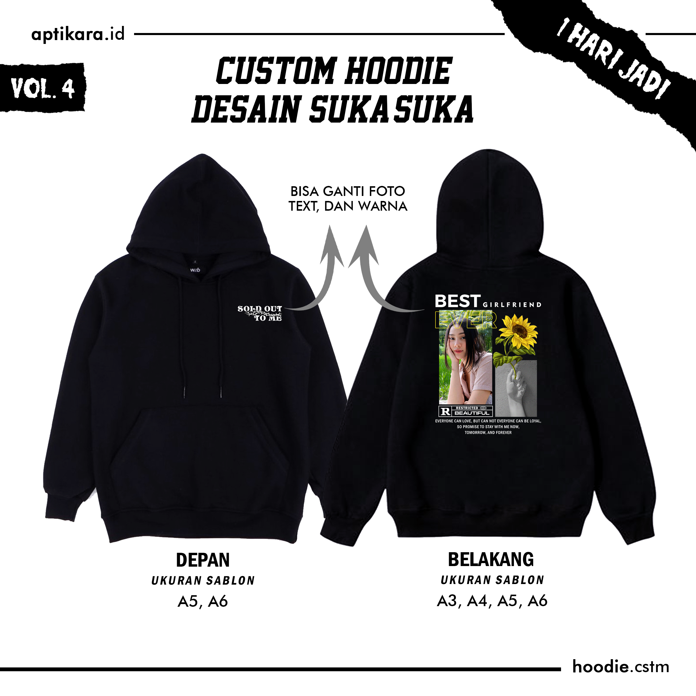 Jaket Hoodie Pullover Pria Wanita Bahan Full Cotton Sablon