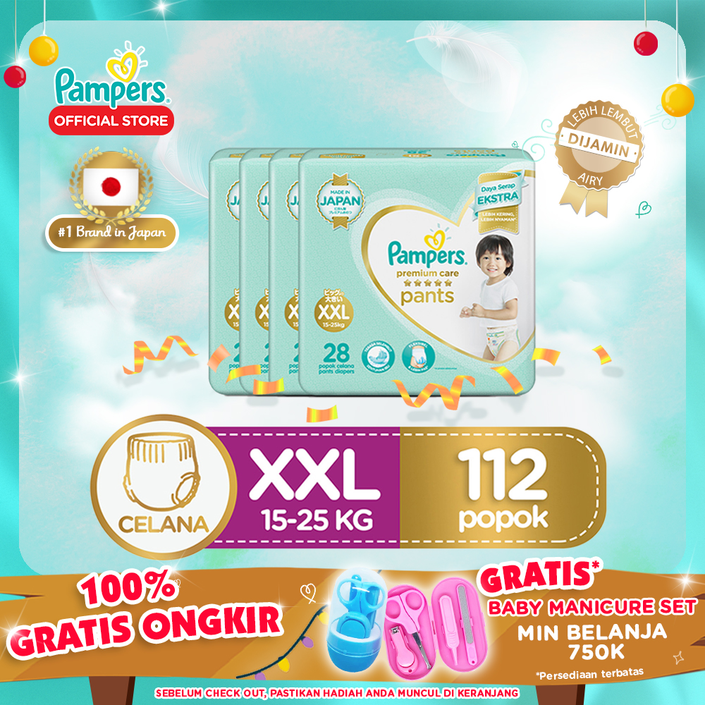 Pampers Premium Care Celana XXL28x4-112 pcs– Extra Extra Large Popok Bayi (15-25kg)