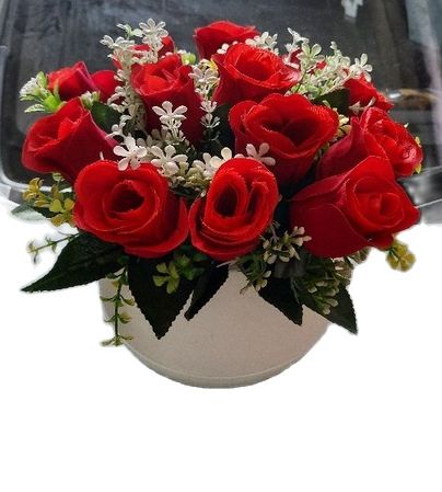 bunga meja bunga mawar merah bludru include pot bola besar / hiasan rumah bunga mawar artficial mawar…