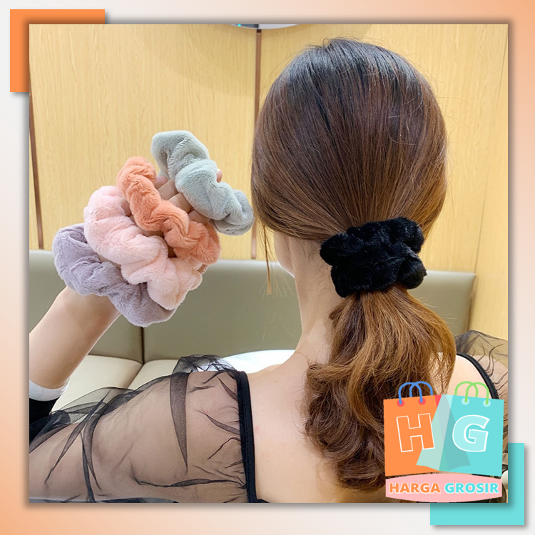 Harga Grosir - Ikat Rambut Scrunchie Korea / Kunciran Cepol Rambut Lingkar Besar Bulu Lembut