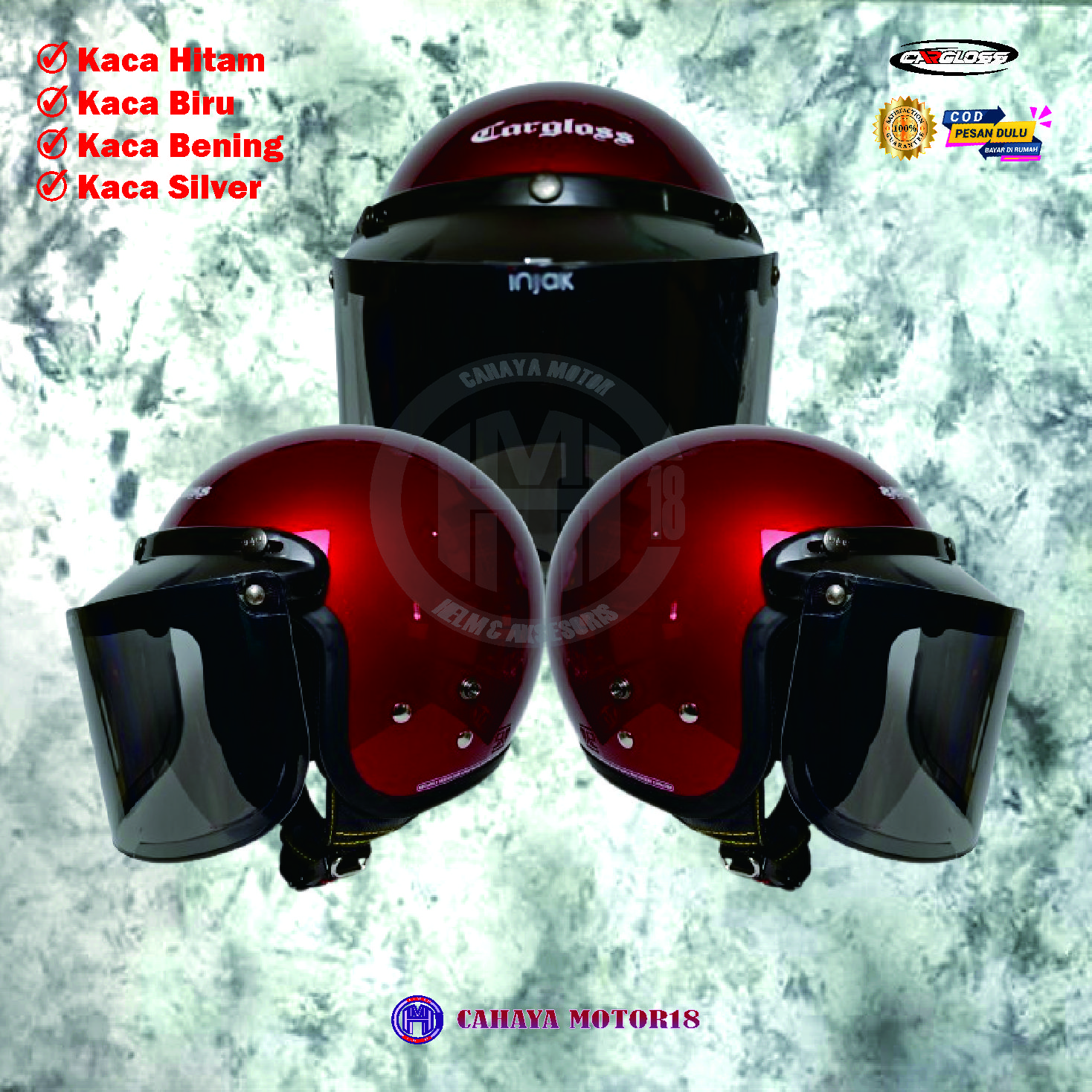 HELM CARGLOSS MERAH KACA DATAR Harga 500,000 rupiah*Gratis Ongkir
