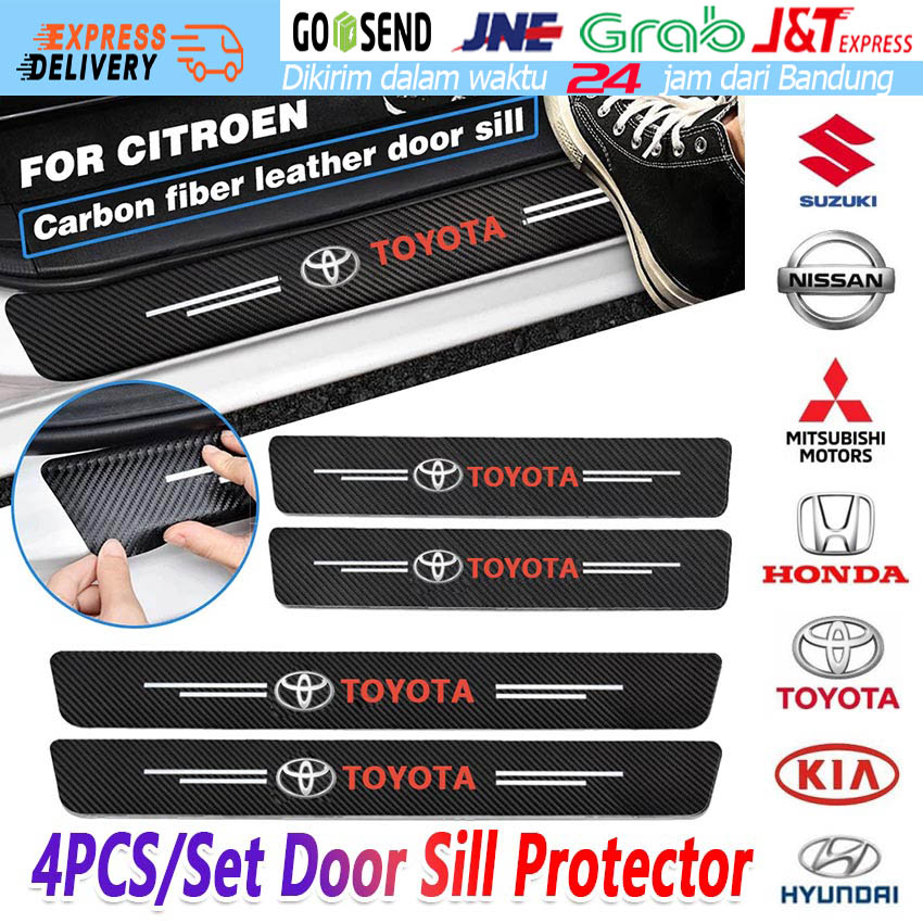 4pcs Door Sill Plate Guard Pelindung Pijakan Injakan Kaki Pintu Mobil Sticker Carbon Anti Scratch untuk Honda Toyota Nissan Suzuki Mitsubishi Harga 15,000 rupiah*Gratis Ongkir