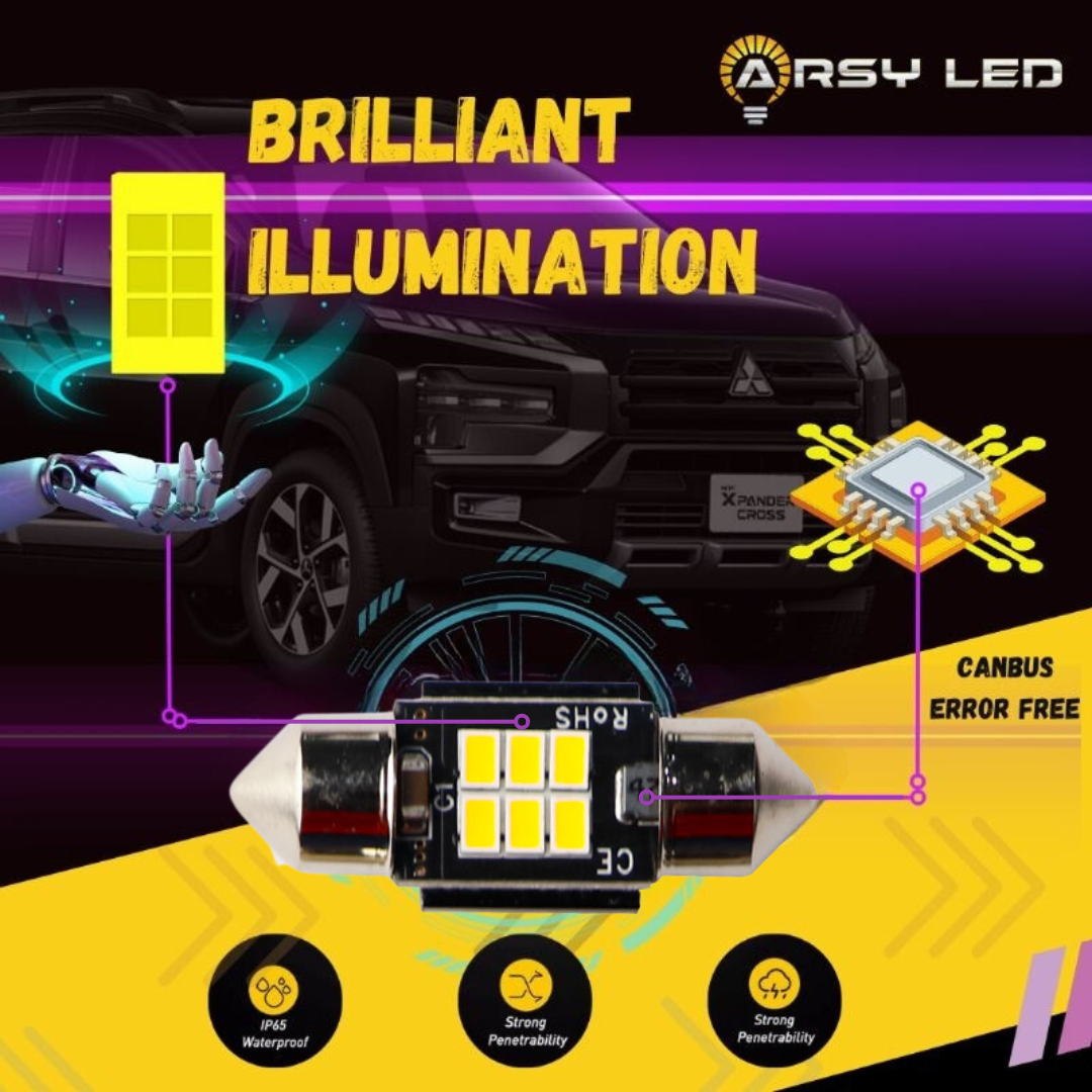 ARSYLED Lampu LED Kabin Plafon Avanza Xenia Calya Sigra Xpander Livina Terang isi 2 Buah 31mm CSP 3570 Harga 60,500 Ringgit*Penghantaran Percuma