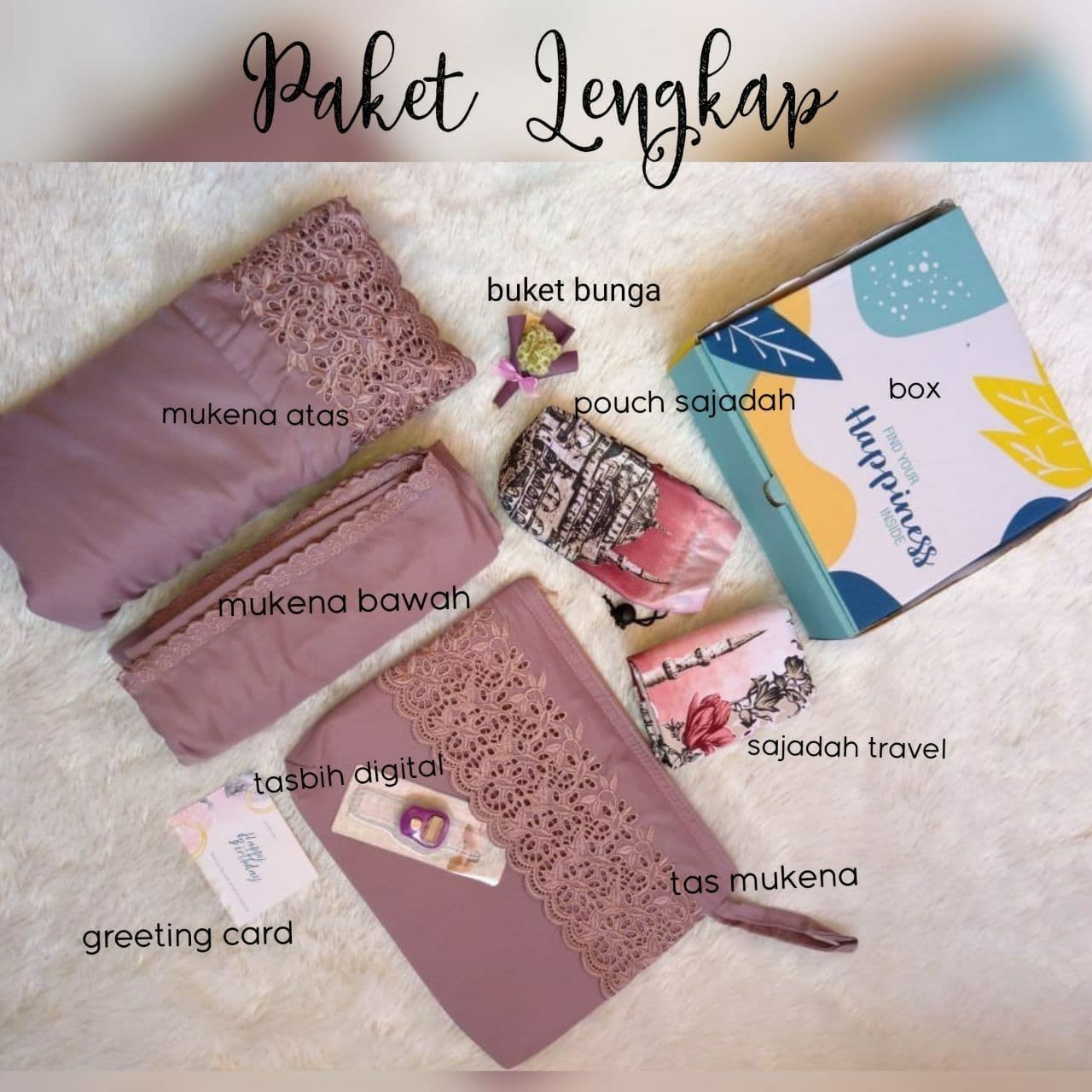 Paket Hampers Hempers hadiah box Parcel Mukenah Rukuh Telekung Rukoh Atasan Bawahan DAN Sajadah Free T…