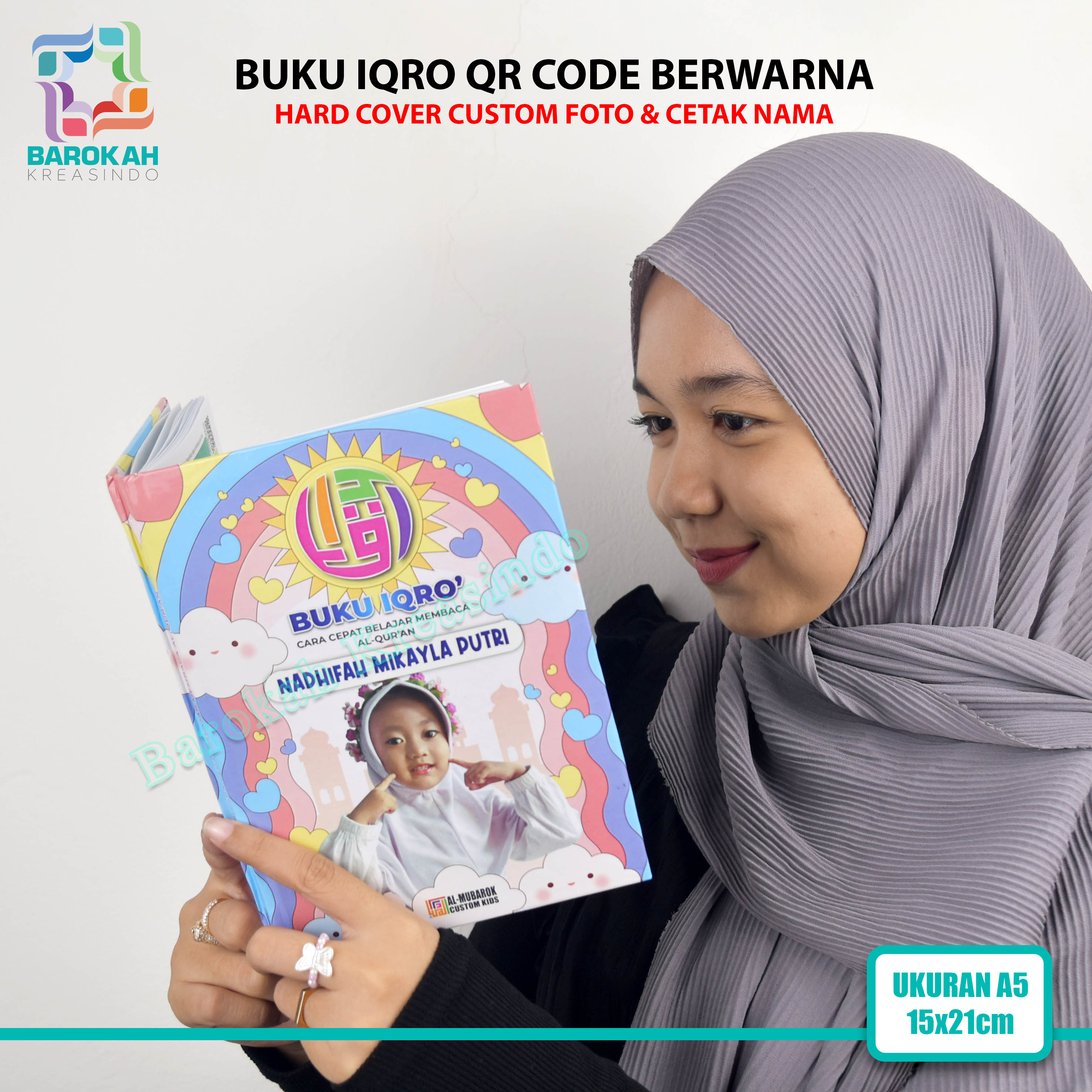 Iqro Milenial A5 Full Warna Anak Custom Nama dan Foto Jilid 1 Sampai 6 Ukuran Besar
