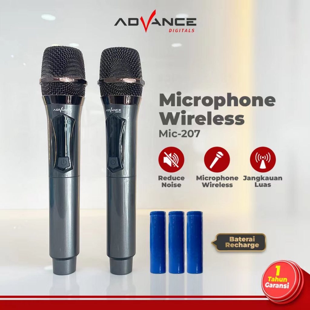 Advance MIC-207 profesional 2 mic wireless microphone original wireless Bluetooth mic 101v3 microphone profesional mic wireless gold warranty official 1 year Harga 119,000 rupiah*Gratis Ongkir