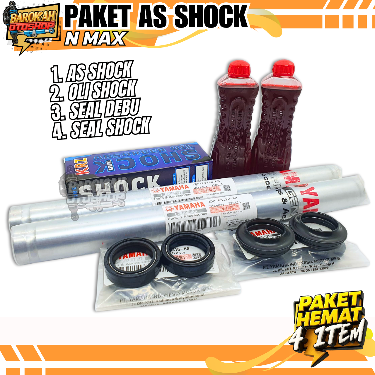 Package of 4 US items Nmax front shock + oil shock + dust seal + 2dp shock seal Harga 60,500 rupiah*Gratis Ongkir