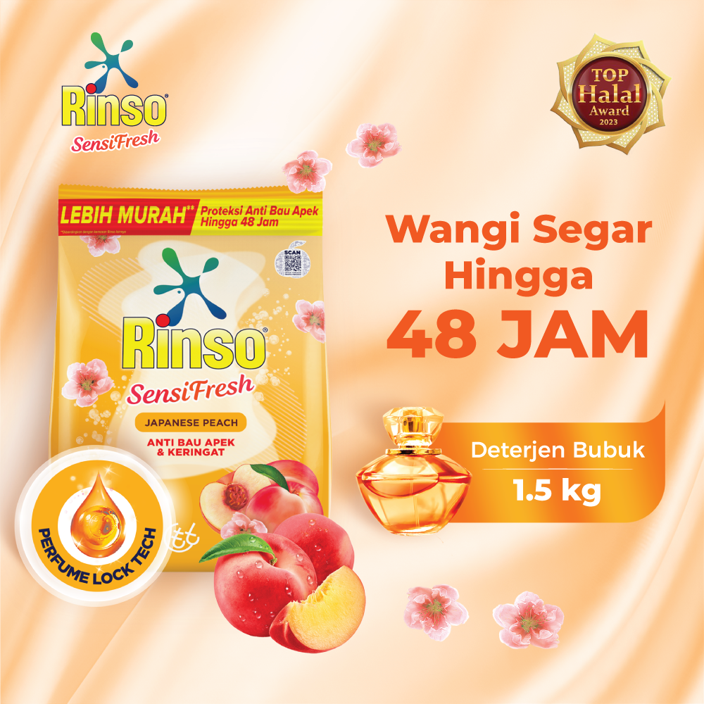 Rinso SensiFresh Detergent Bubuk Wangi Segar 48 Jam Japanese Peach 1.5Kg Harga 27,800 rupiah*Gratis Ongkir