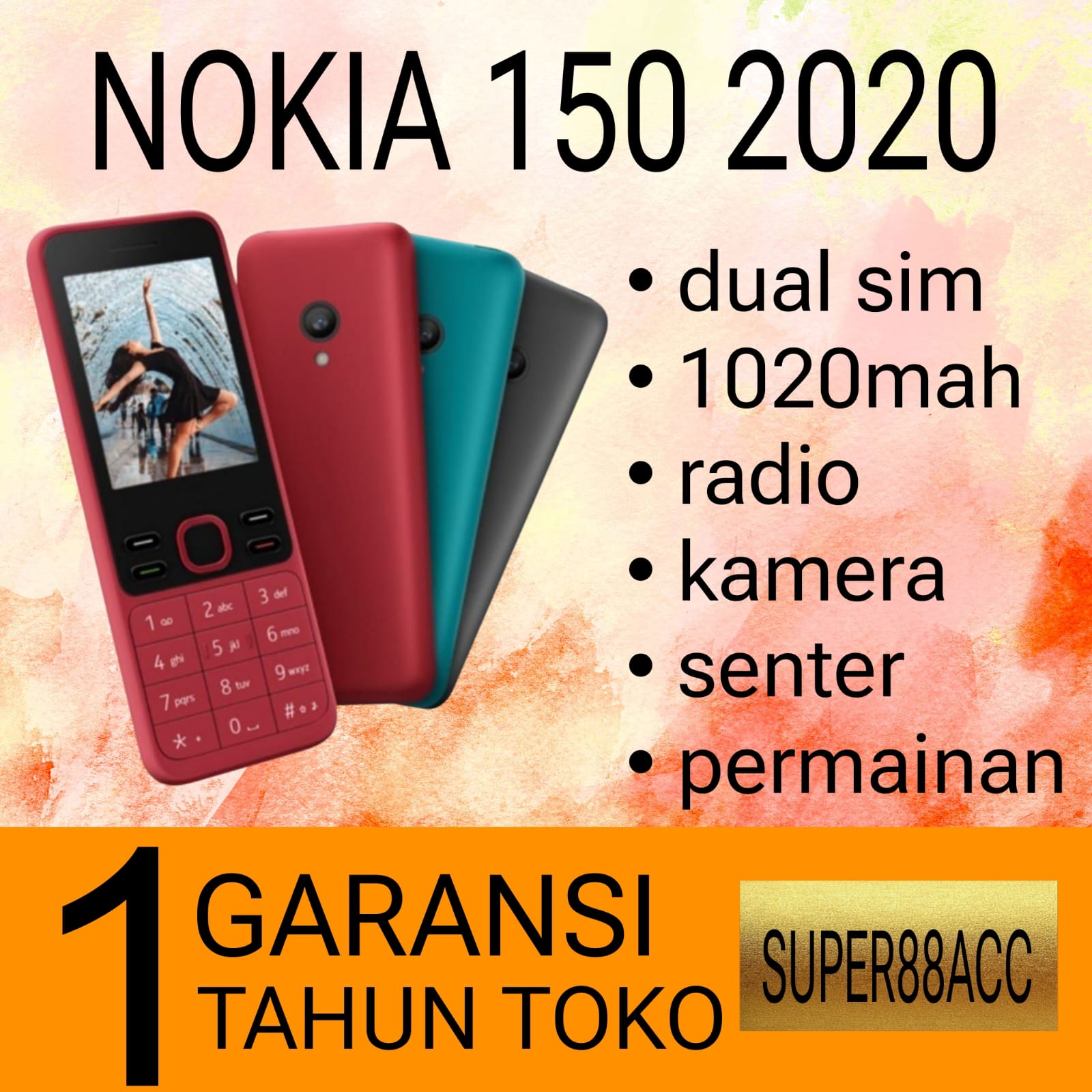 New Nokia 150 2020 Cellphone [1 Year Warranty]- Camera, Radio, Flashlight, Memory Slot, Dual Sim | Long-Lasting Battery Harga  179,900 Ringgit*Penghantaran Percuma