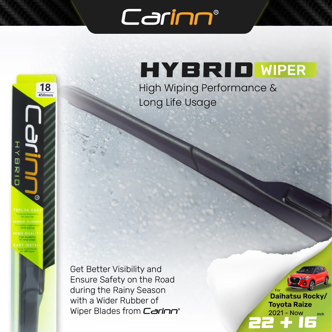 Carinn Sepasang Wiper Hybrid Kaca Depan Mobil For Daihatsu Rocky/Toyota Raize 2021-Now 22 & 16 - 2 Pcs Harga 95,000 rupiah*Gratis Ongkir