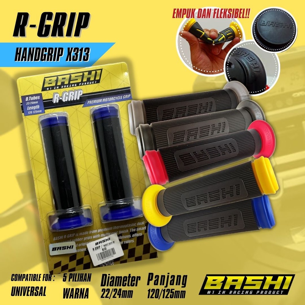 BASHI - Hand Grip Motor Bashi R-Grip X313 Tpr Empuk Fleksible Anti Slip Universal Harga 19,500 rupiah*Gratis Ongkir