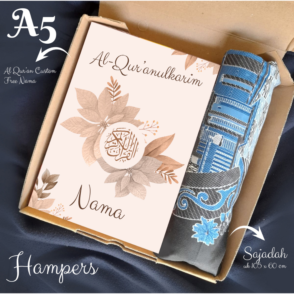 Hampers Alquran Custom Nama Plus Sajadah A5