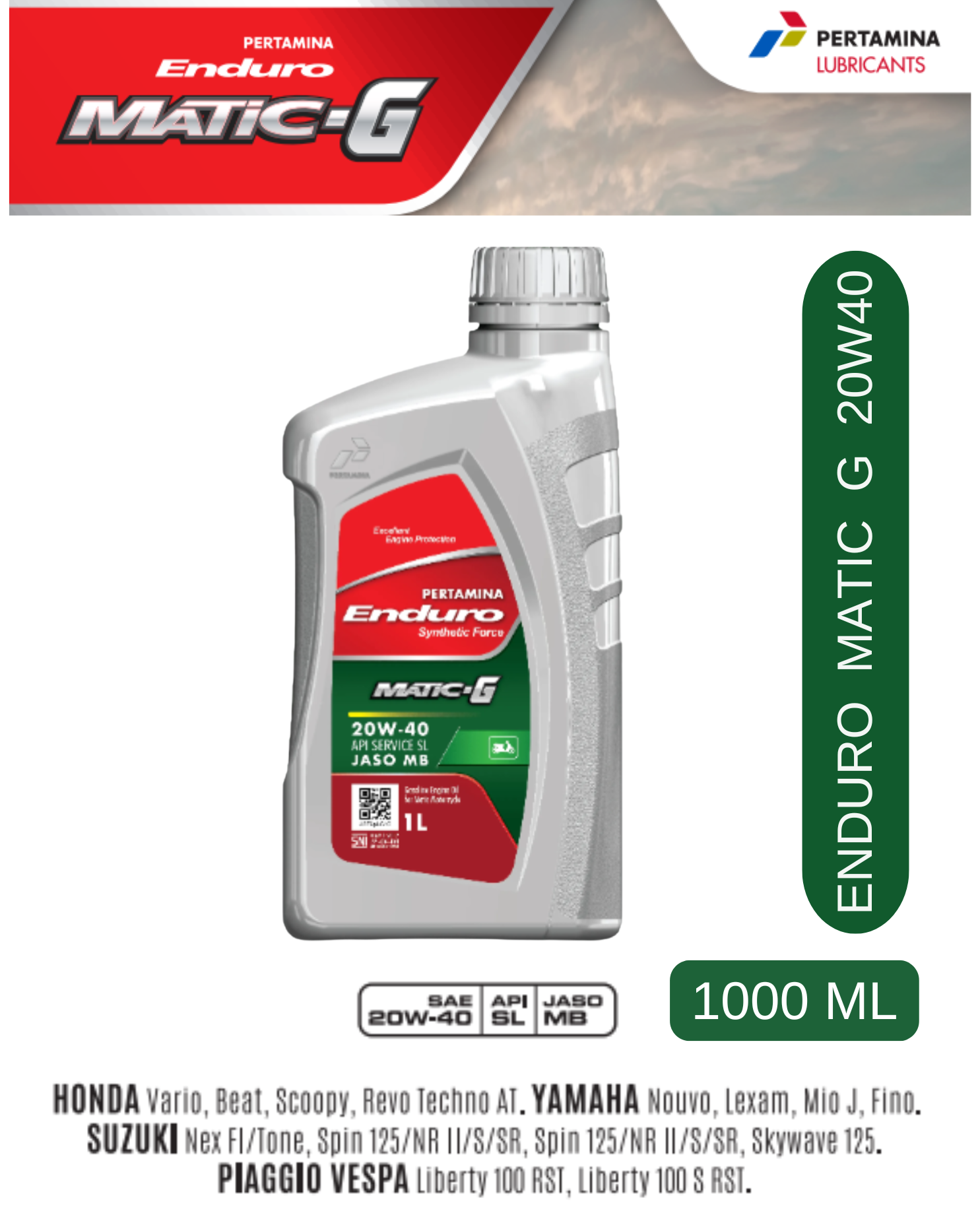 Enduro Matic G 20w40 1000 ml Original Yamaha Nmax Aerox motorcycle lubricating oil for Honda Oggy Lexi xMax DLL Harga 21,300 rupiah*Gratis Ongkir