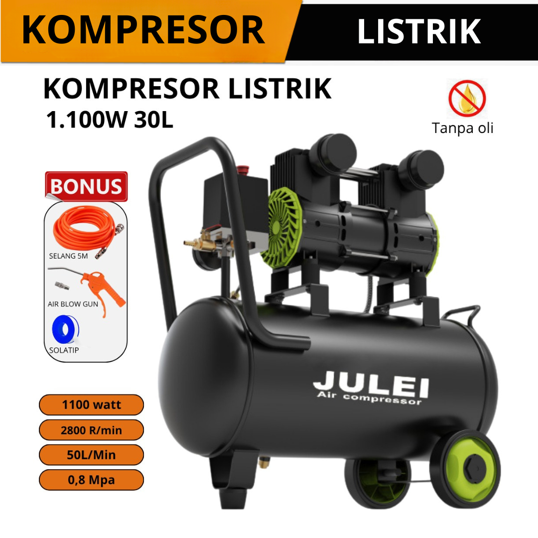 JULEI Mesin Kompresor Listrik 8 BAR Kompresor Angin 30L Mesin Kompresor Angin Listrik Tanpa Minyak Harga 1,485,000 rupiah*Gratis Ongkir