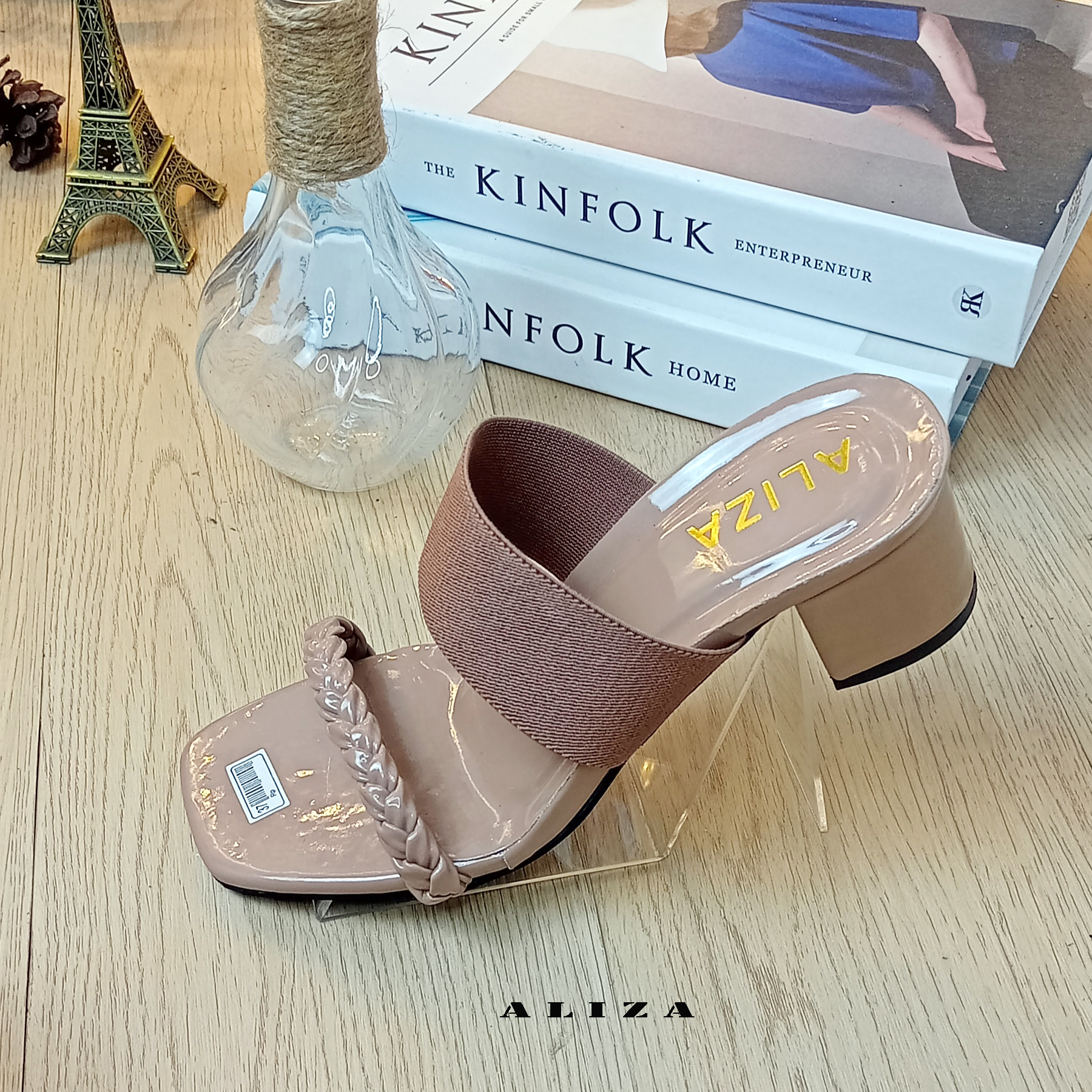 ALIZA-SANDAL SEPATU WANITA HEELS HAK TAHU 5CM MOTIF KARET KEPANG TERBARU  2021