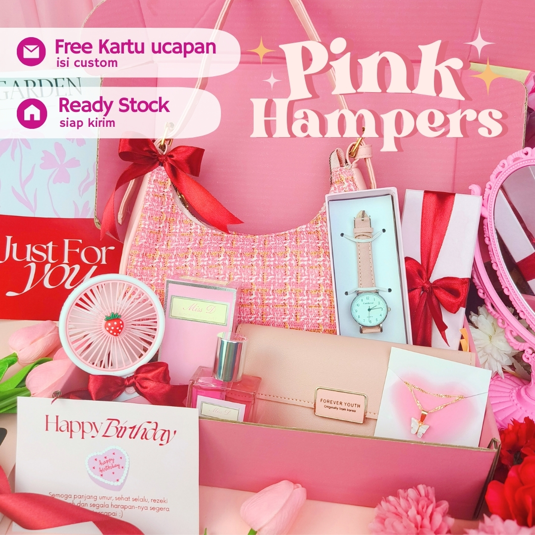 Hampers hadiah box Tas Pink | Kado Cewek Hadiah Pacar Pink Tas Parfum Dompet Kalung | Kado Ulang tahun…