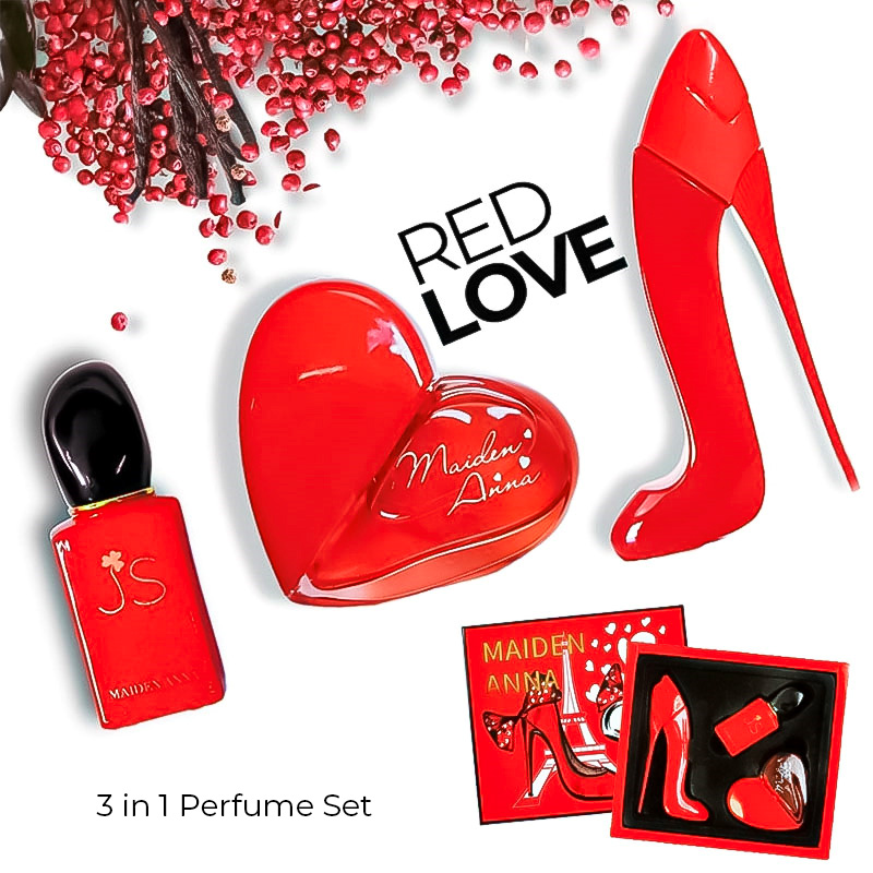 1SET EDP Perfume Red Love Package 3 in 1 Luxurious Perfume hadiah Fragrance Charm Elegant Feminine