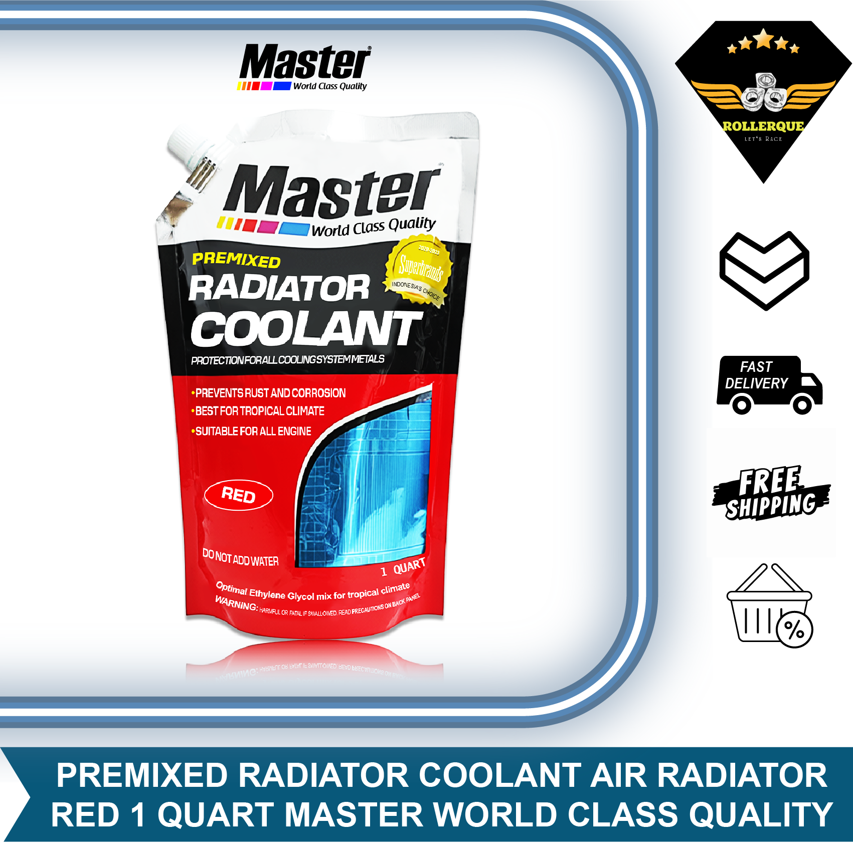 Car Motorcycle Radiator Coolant Water Premixed Refill 1 Quart Red Red Master Harga 21,186 rupiah*Gratis Ongkir