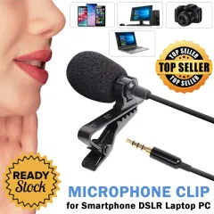 Professional Lavalier Microphone Clip Portable 3.5mm for Smartphone DSLR Laptop PC Mic Mikrofon Mini Kecil Clip-On Karoke Karaoke Audio Video Zoom Smule Podcast Application Compatible Suara Sing Singing Perfect Voice Recording - Q10 - Black