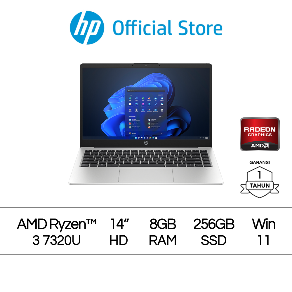	 Laptop HP 245 G10 Ryzen 3 7300U Radeon 8GB RAM 256GB SSD W11 14 Inch AMD Garansi 1 Tahun / 245 G9 / Official	