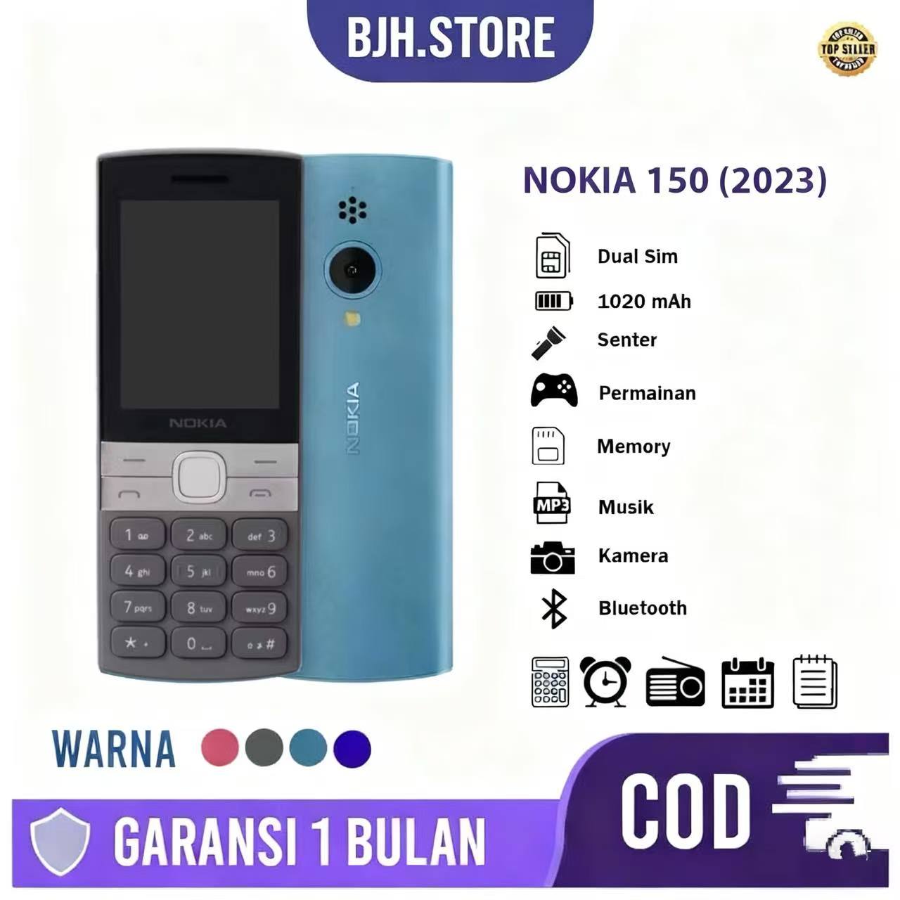 Old School Nokia Cellphone 150 2023 Warranty Available in Indonesia Dual Sim / Original Old School Nokia Cellphone 99% Harga 199,882 rupiah*Gratis Ongkir