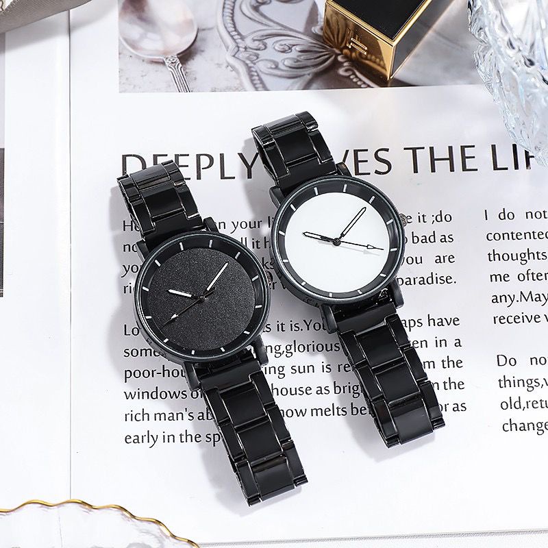 	 Axnat Jam Tangan Wanita Analog Quartz Casual Fashion Strap Rantai Hitam Stainless Steel Import Coupl 	