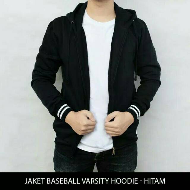 jaket baseball hoodie polos resleting 