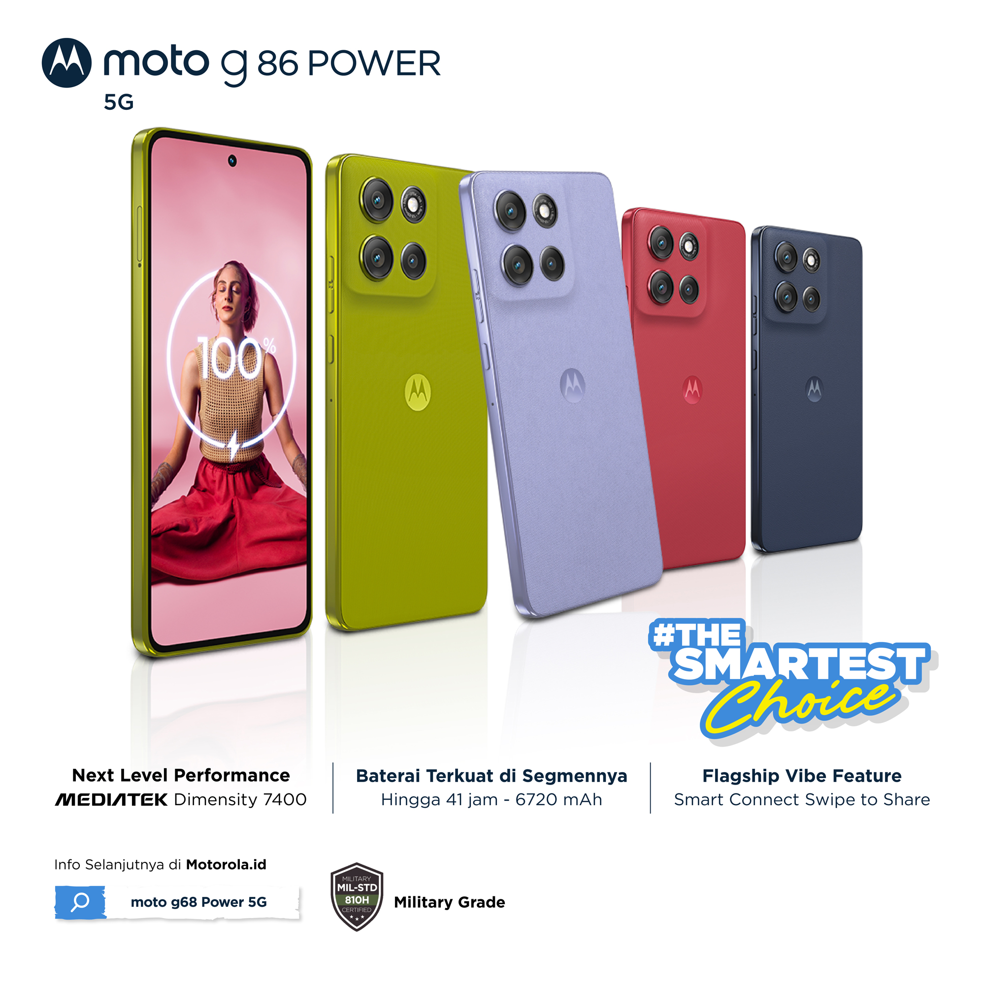 Moto G86 Power 5G 8/256GB - Dimensity7400 - 6720mAh - 6.67" pOLED 1.5K 120Hz - MIL810H IP68/69 GG7i - 50MP LYT600 MotoAI - All 4K30fps - 32MPSelfie - Dolby Stereo - BonusCharger33W Harga  4,399,000 Ringgit*Penghantaran Percuma