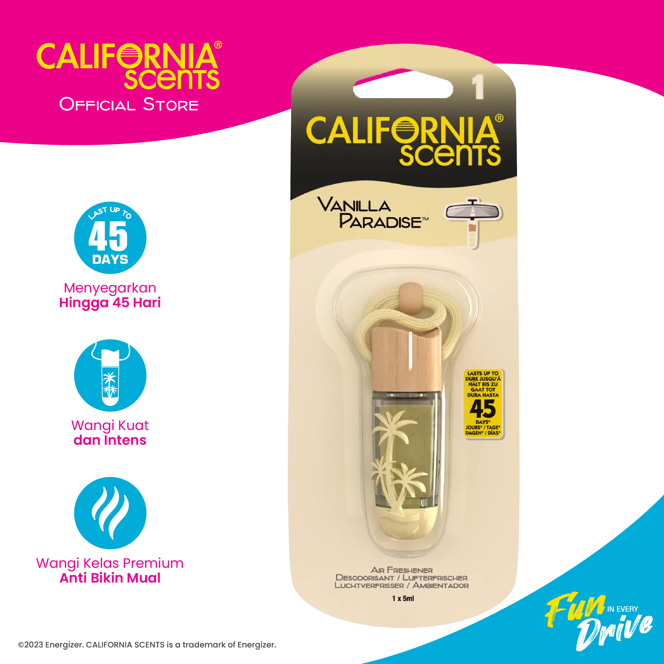 California Scents Vanilla Paradise Hanging Vial Parfum Mobil Ruangan Harga 52,200 rupiah*Gratis Ongkir