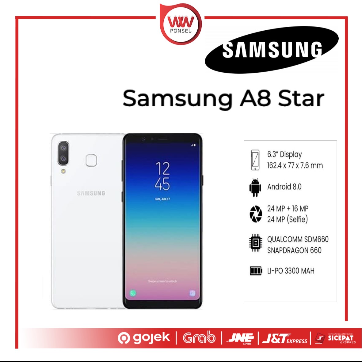 Hp Samsung A8 Star Ram 4GB Internal 64GB Garansi Resmi Like New, Harga Cuci Gudang - White Harga 1,899,000 rupiah*Gratis Ongkir