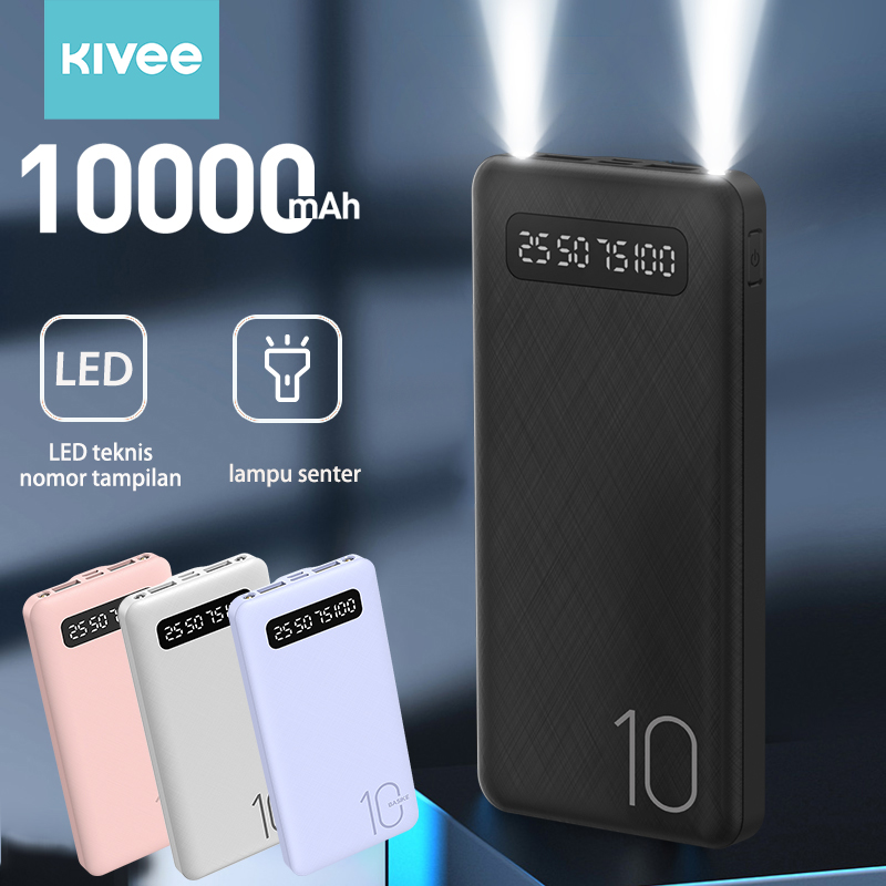 Kivee Powerbank10000 Mah Mini Cheap Power Bank Dual USB Ultra-Thin Multi-Function Flashlight Macaron