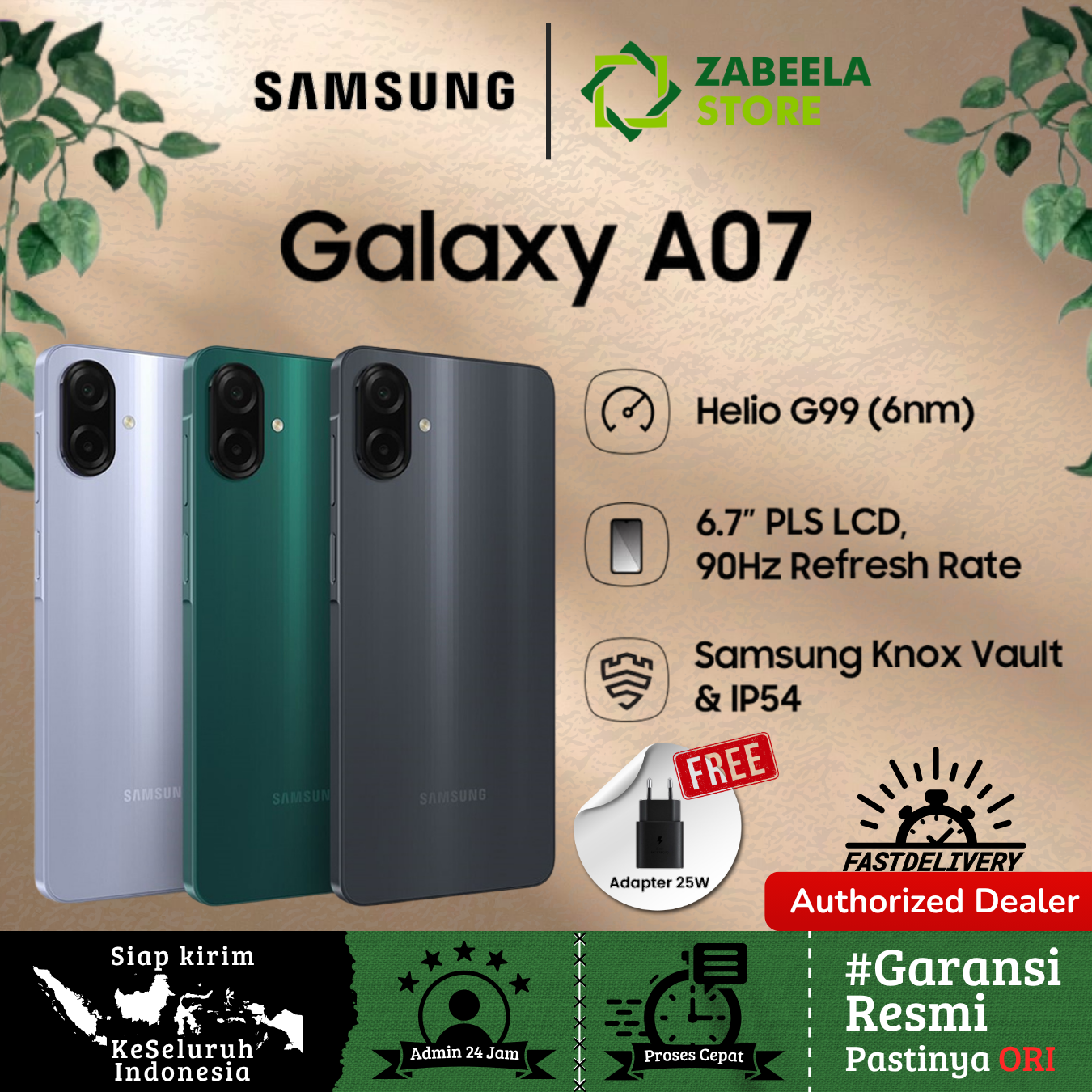Samsung Galaxy A07 4/64Gb 4/128Gb 6/128Gb 8/256Gb Mediatek Helio G99 Official Guarantee Samsung Indonesia Harga  1,364,025 Ringgit*Penghantaran Percuma