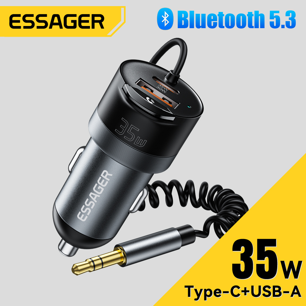 Essager 35W car charger (type C / USB-A) with Bluetooth compatibility 5.3 (pd3.0/qc3.0/FCP/Samsung / Apple 2.4) Harga 136,000 rupiah*Gratis Ongkir