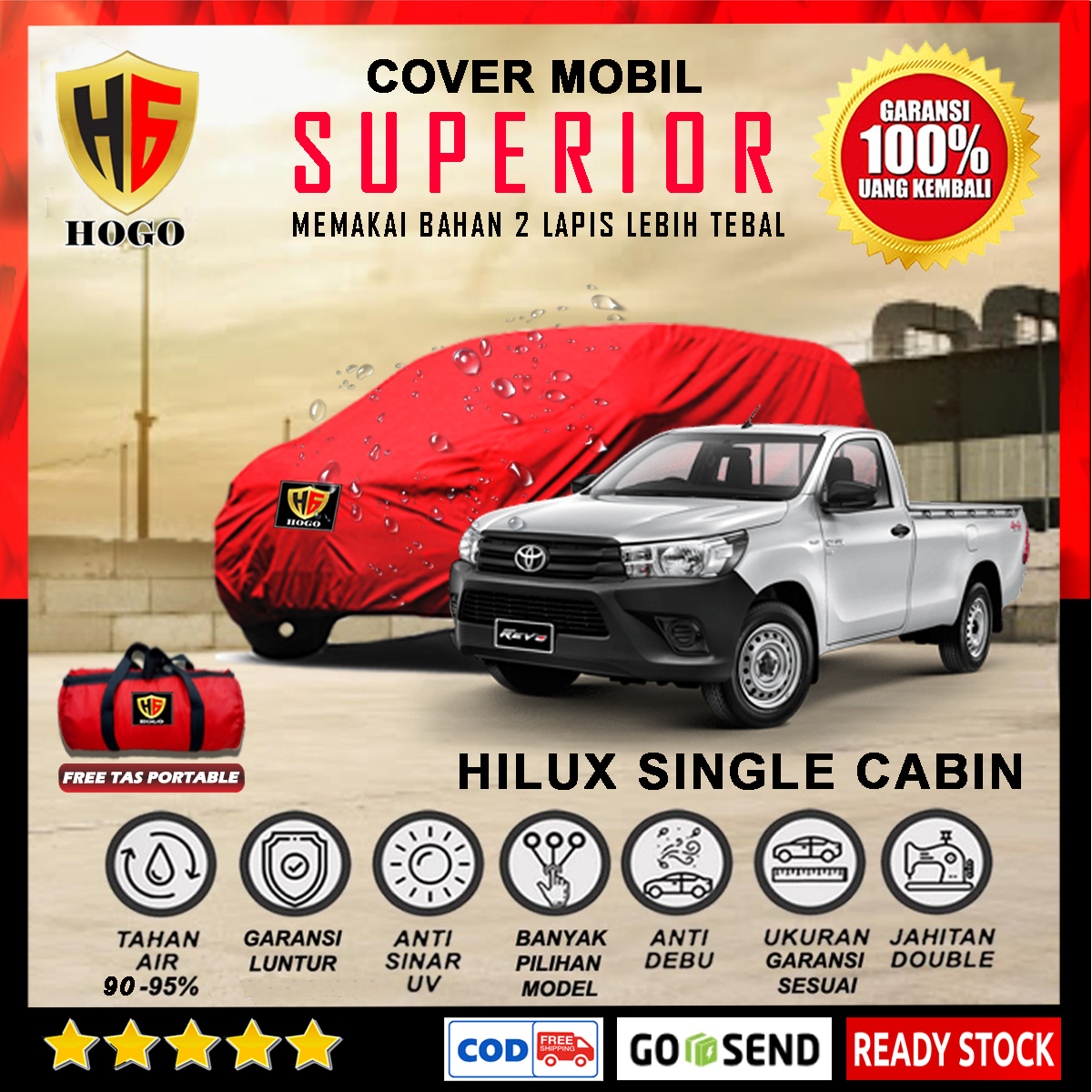 Body Cover Mobil HILUX SINGLE CABIN Outdoor Waterproof / Sarung Mobil HILUX Waterproof / Selimut Tutup Mobil TOYOTA HILUX Penutup Mantol Kerudung Mantel Mobil HILUX SINGEL CABIN Waterproof Outdoor Anti Air - SUPERIOR Harga 653,200 rupiah*Gratis Ongkir