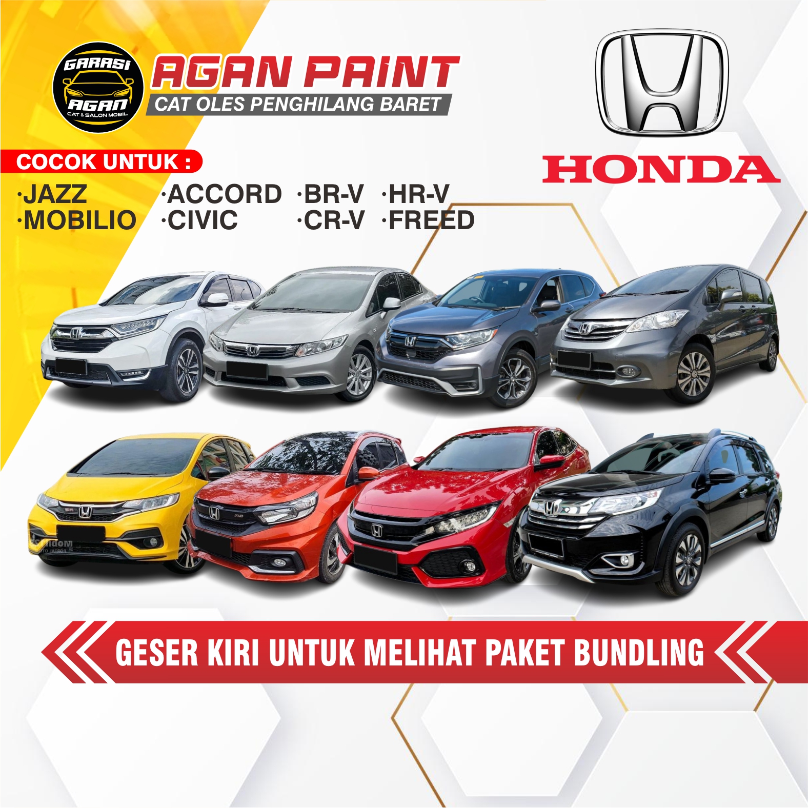 Cat Penghilang Baret HONDA / Jazz / Mobilio / H-RV / B-RV / C-RV / Civic / Freed GARASI AGAN PAINT Harga 64,000 rupiah*Gratis Ongkir