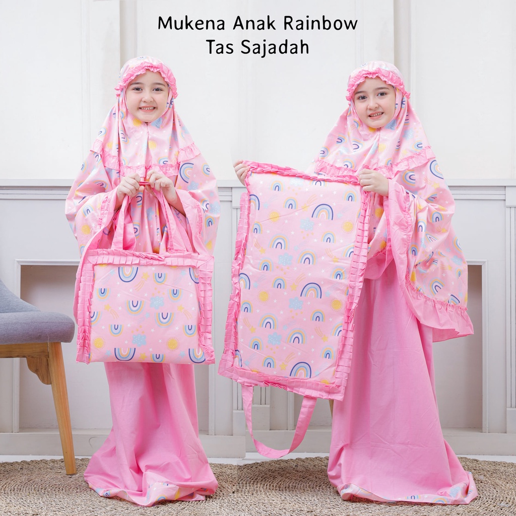Leesy.id - Mukena Anak Tas sajadah Motif Rainbow